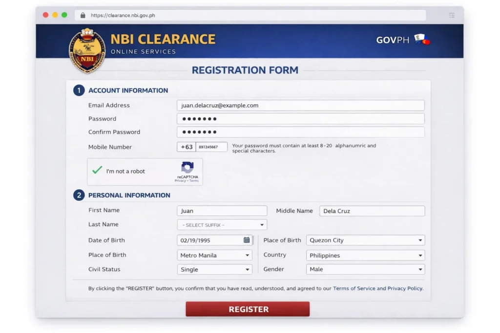 Click Register for New Account